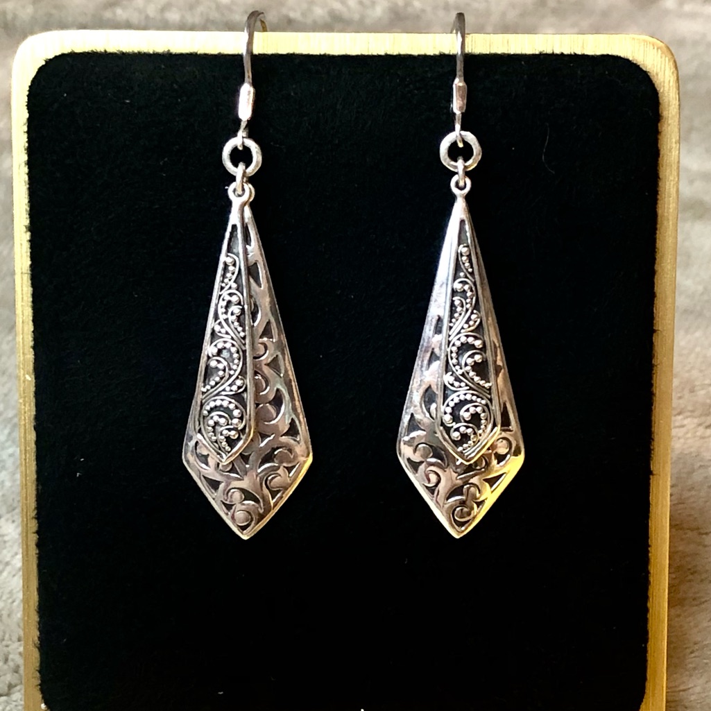 Lois Hill Sterling Silver Granulated Panel Drop Earrings 425$